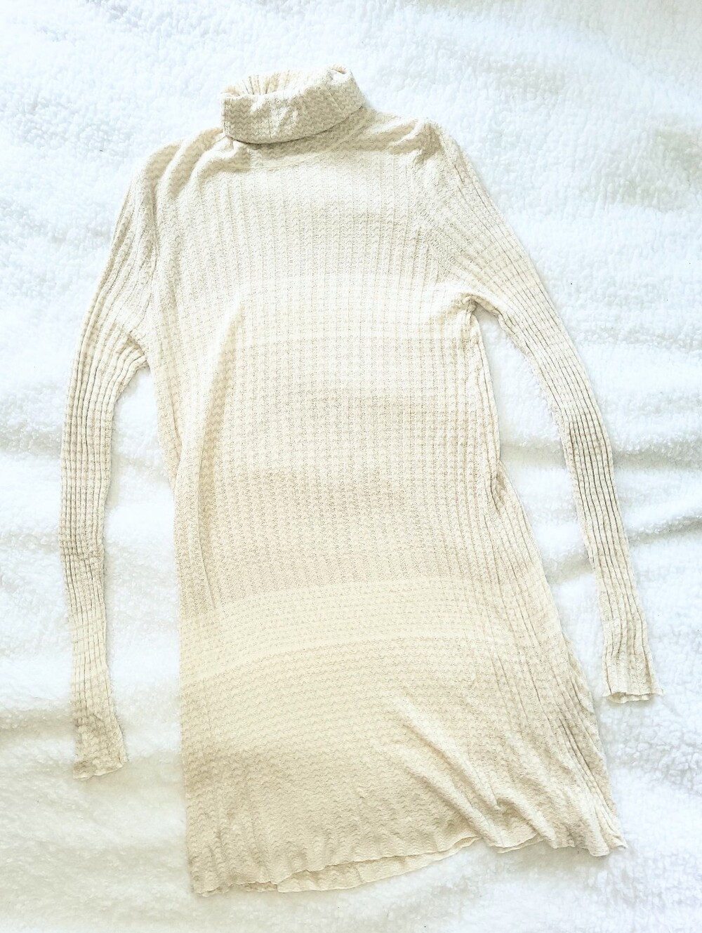 NWOT Free People Cream Beige Ribbed Knit Turtleneck Sweater Dress Small